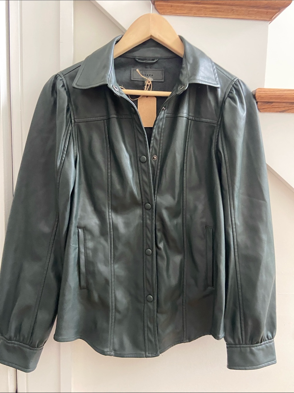 Blank NYC Dark Green Leather Button-Front Jacket